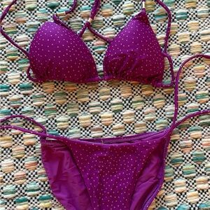 Chic Purple Polka Dot Bikini Set